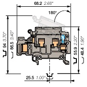Клемма с предохранителем серая D4/8.SFLT2.I.ADO2 4мм.кв, с 2 тестовыми розетками, с неоновым индикатором перегоревшего предохранителя 110 - 230 V, с черной маркировкой размера провода 1-2.5 mm2