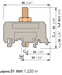 Клемма проходная силовая серая M70/31.F 70мм.кв., 1 шпилька М8, до 70 мм.кв., для провода с наконечником под болт