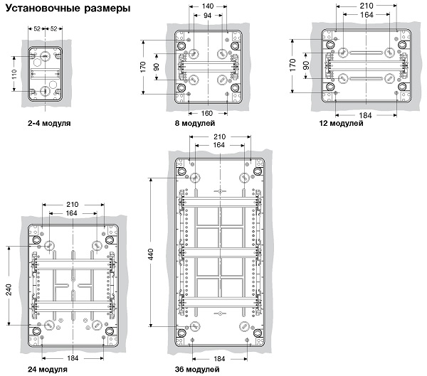Габаритные размеры  Распределительные шкафы для настенного монтажа IP65 серия Fly