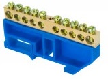 Шина '0' N (6х9мм) 10 отверстий латунь синий изолятор на DIN-рейку розничный стикер EKF PROxima