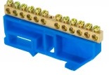  Шина '0' N (6х9мм) 12 отверстий латунь синий изолятор на DIN-рейку розничный стикер EKF PROxima