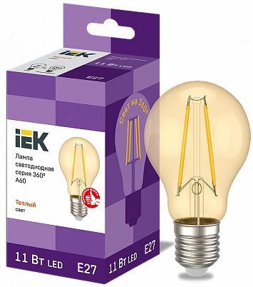 Лампа светодиодная LED A60 золото 11Вт 230В 3000К E27 серия 360° IEK 