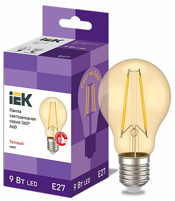 Лампа светодиодная LED A60 шар золото 9Вт 230В 3000К E27 серия 360° IEK 