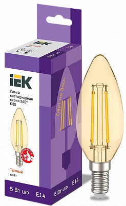 Лампа светодиодная LED C35 свеча золото 5Вт 230В 3000К E14 серия 360° IEK 