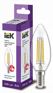 Лампа LED C35 свеча прозрачная 5Вт 230В 4000К E14 серия 360° IEK 