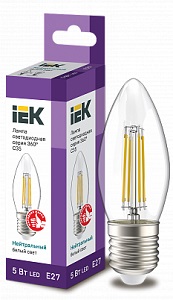 Лампа LED C35 свеча прозрачная 5Вт 230В 3000К E27 серия 360° IEK 