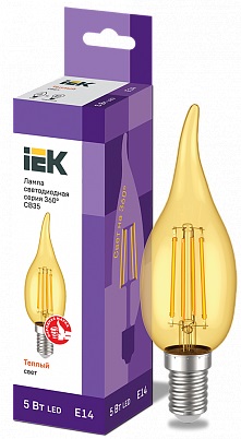 Лампа светодиодная LED CВ35 Свеча на ветру (с хвостом) золото 7Вт 230В 3000К E14 серия 360° IEK 