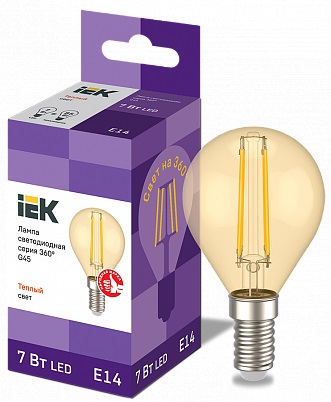 Лампа светодиодная LED G45 шар золото 7Вт 230В 3000К E14 серия 360° IEK 