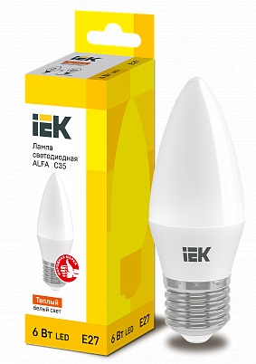 Лампа светодиодная ALFA C35 свеча 6Вт 230В 3000К E27 IEK