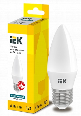 Лампа светодиодная ALFA C35 свеча 6Вт 230В 4000К E27 IEK