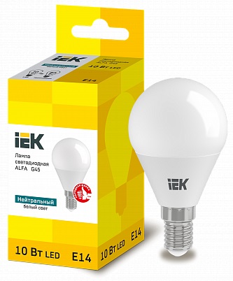 Лампа светодиодная ALFA G45 шар 10Вт 230В 4000К E14 IEK
