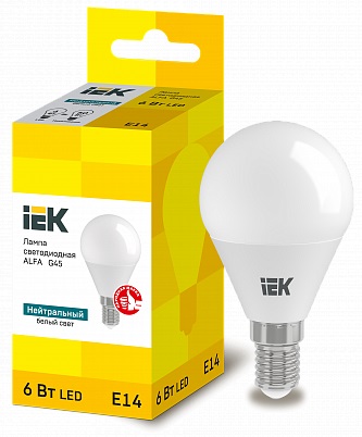 Лампа светодиодная ALFA G45 шар 6Вт 230В 4000К E14 IEK