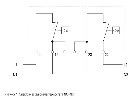 Схема подключения двухканального термостата NO+NO 