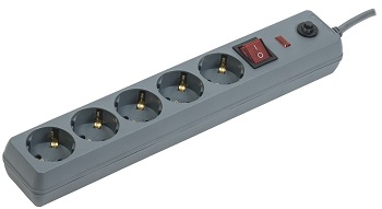 Сетевой фильтр СФ-05К-выкл. 5 мест 2Р+PЕ/5 метра 3х1мм2 16А серый IEK