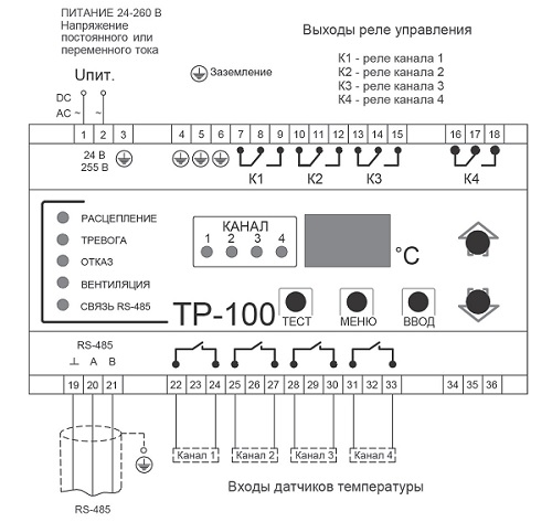 Электрические соединения OptiDin TP-100