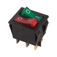 36-2450 Выключатель клавишный красный / зеленый с подсветкой двойной 250V 15А (6с) ON-OFF (RWB-511) REXANT