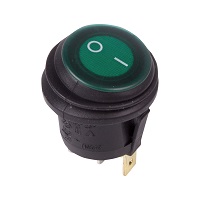 36-2597 Выключатель клавишный круглый зеленый с подсветкой 250V 6А (3c) ON-OFF влагозащита REXANT